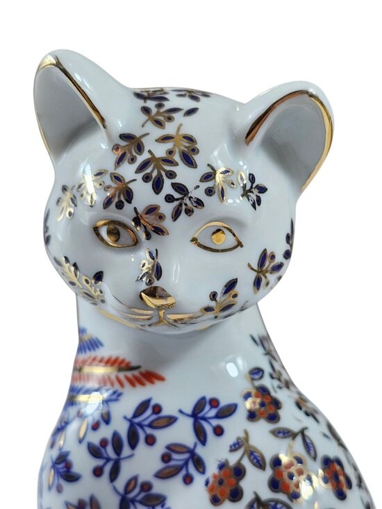 Vintage Cat Figurine Japanese Imari Neko Floral Hand painted Porcelain gold foil - Picture 6 of 9